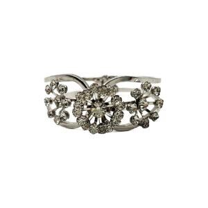 Vintage Silver Tone Rhinestone Hinged Cuff Bracelet, starburst Design